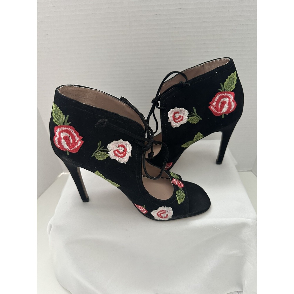 BETSEY JOHNSON Caroline Floral Embroidered Peep-toe Heels SIZE 6.5 - Picture 4 of 11